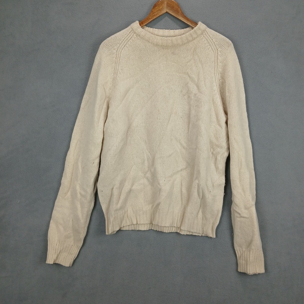 J.Crew Sweater Men Large Beige Wool Chunky Knit Raglan Sleeve Ribbed Hem Classic